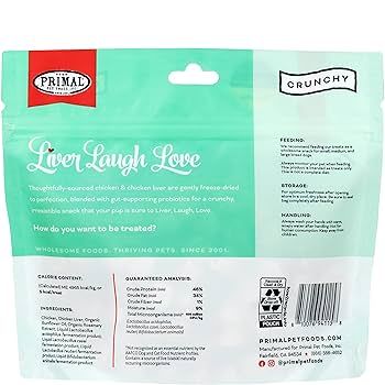 Primal Freeze Dried Chicken Liver Dog Treats - Liver Laugh Love - 1.5oz - with Probiotics