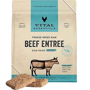 Vital Essentials Freeze-Dried Beef Dog Food Patties, Raw Entree, 30 oz