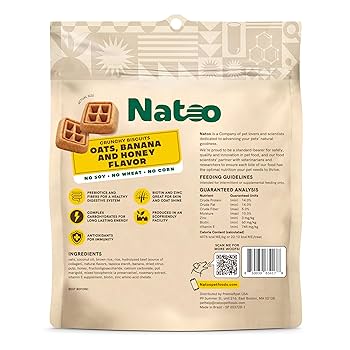 Natoo Dog Biscuits - Oats, Banana and Honey - Small Bites - 8 oz