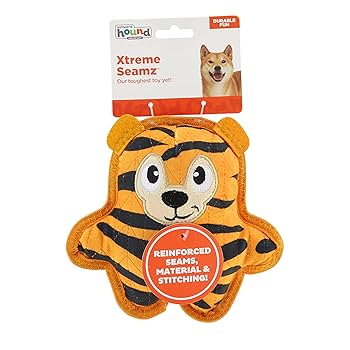 Outward Hound Xtreme Seamz Tiger Dog Toy - Durable Plush Squeaky Toy for Dogs