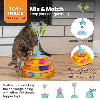 Catstages 2-in-1 Flutter Bug/Toy - Interactive Cat Toy, Ball Track Topper