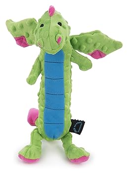 GoDog Skinny Dragon Plush Dog Toy - Large, Green, Squeaky, Chew Guard