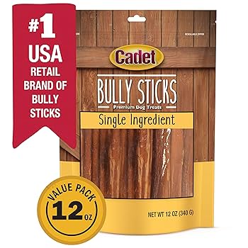 Cadet Bully Sticks Dog Treats - 12 oz - Single Ingredient Beef Pizzle Chews for Dogs