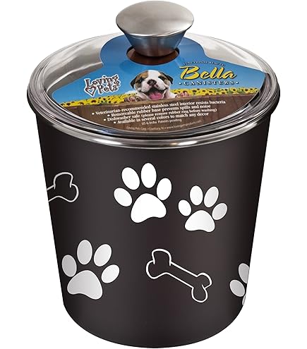 Loving Pets Bella Bowl Dog Treat Canister - Merlot, Paw Print Design, Stainless Steel Interior