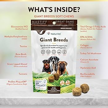 NaturVet Giant Breeds Dog Supplement - Joint, Skin & Coat Support - Hickory Bacon Flavor - 50 Soft Chews