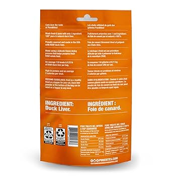 PureBites Freeze-Dried Cat Treats - Duck Liver, 1.05 oz - Single Ingredient, Natural Cat Food