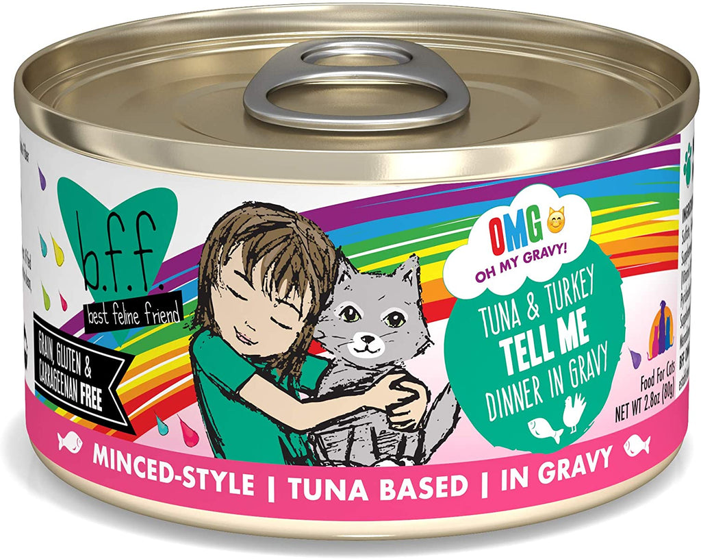 B.F.F. OMG Tell Me Tuna & Turkey Dinner in Gravy Wet Cat Food, 2.8 oz.