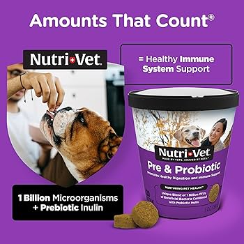Nutri-Vet Pre & Probiotic Soft Chews for Dogs - Digestive Support - Liver & Cheese Flavor - 120 Count