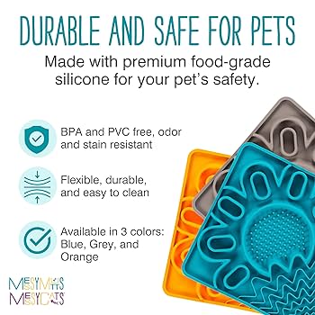 Messy Mutts Framed Silicone Lick Mat - Multi-Surface, Slow Feeder for Dogs & Cats, Blue, 9.5" x 9.5"