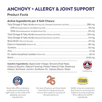 NaturVet Evolutions Anchovy Allergy + Joint Support Soft Chews for Dogs - 90 Count