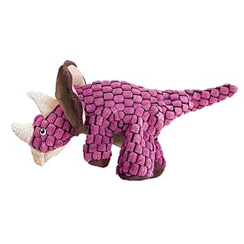 KONG Dynos Triceratops Dog Toy, Pink, Large Dinosaur Squeak Plush