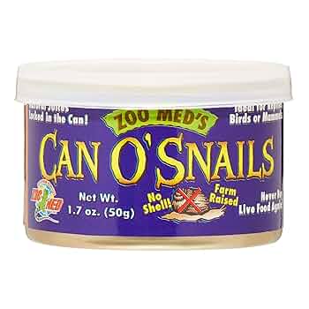 Zoo Med Can O' Snails Reptile Food - 1.7 oz Can of Snails, No Shell, Farm Raised, Natural Juices