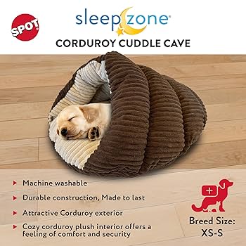 Ethical Sleep Zone Corduroy Cuddle Cave Pet Bed - 22 inch - Chocolate/Cream/Green