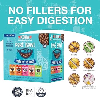 KOHA Poké Bowl Cat Food Variety Pack - Wet Food in Gravy, 3oz Pouches, 12 Pack