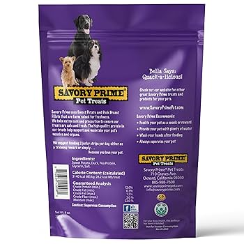 Savory Prime Duck & Sweet Potato Jerky Dog Treats - 8 oz Natural, High Protein