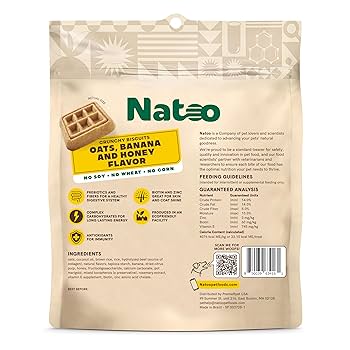 NATOO Dog Biscuits - Oats, Banana, and Honey - Big Bites - 8 oz