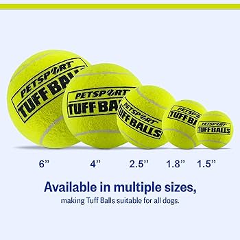 PetSport Tuff Ball - Medium Dog Tennis Balls, 2.5 inch, Yellow, 12 Pack - Durable Chew Toy for Fetch