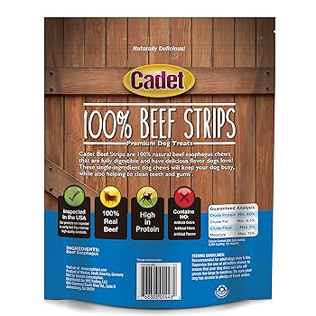 Cadet Butcher Treats Beef Strips Dog Treats, 8 oz - 100% Real Beef, All Natural