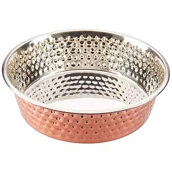 SPOT Honeycomb Hammered Copper Dog Dish 2 Qt - Non Skid Stainless Steel Bowl