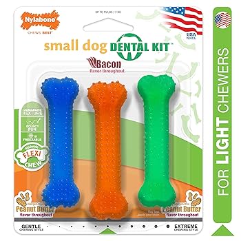 Nylabone Flexi Chew Dental Pack Petite, Peanut Butter & Bacon Flavored Dog Toy, 3-Pack, For Dogs Up To 15 lbs