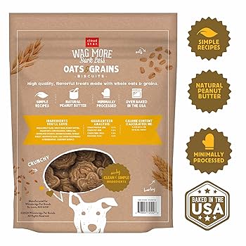 Cloud Star Wag More Bark Less Dog Treats, Oats & Grains, Crunchy Peanut Butter, 3 lb Bag