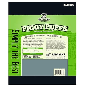 Redbarn Piggy Puffs Dog Treats - Natural Pork Skin, 1 lb Bag