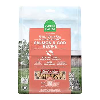 Open Farm Cat Freeze-Dried Raw Salmon & Cod Morsels, 3.5 oz - Grain-Free Cat Food Topper or Complete Meal