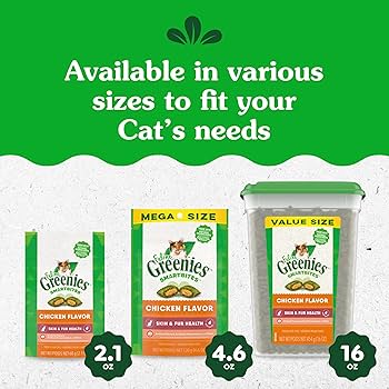 Greenies Feline Smartbites Skin & Fur Health Cat Treats, Chicken Flavor, 2.1 oz