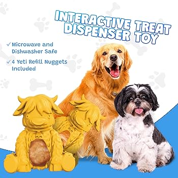 Yeti Dog Chew Puff & Play Hangry Yak Yellow Dog Toy - Treat Dispenser, Light to Moderate Chewers