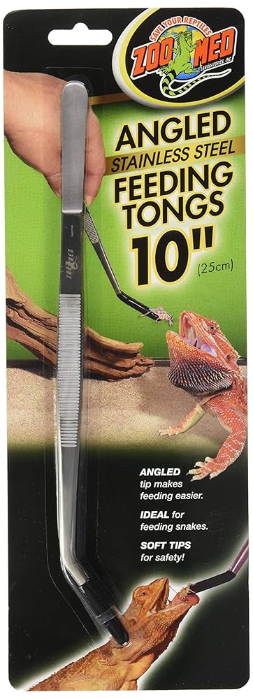 Zoo Med Angled Stainless Steel Feeding Tongs - 10 Inch Reptile/Snake Feeding Tool