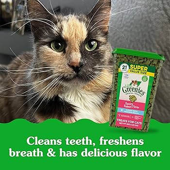 Greenies Feline Dental Treats - Savory Salmon Flavor - 21oz Tub - Natural Cat Dental Care