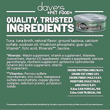 Dave's Pet Food Cat, Naturally Healthy, Tuna Entrée in Gravy, Grain-Free, 3 oz Can