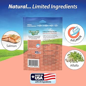 Emerald Pet Feline Dental Treats - Salmon Flavor, Grain-Free, 3 oz