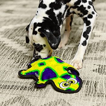 Outward Hound Invincibles Gecko Dog Toy - Durable Plush with Squeakers, Green/Yellow/Black