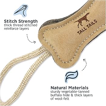 Tall Tails Natural Leather Bone Tug Dog Toy - 16 Inch Durable Tug Toy