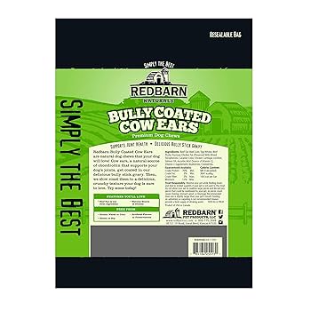Redbarn Bully Coated Cow Ears Dog Treats - All Natural Chews, Single or 10 Pack, 4.2 oz Bag