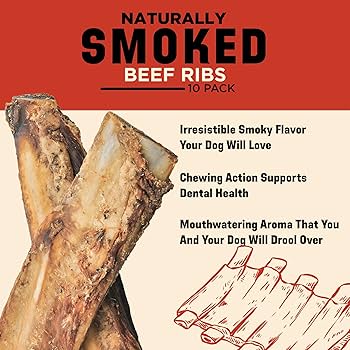 Barkworthies Smoked Rib Dog Treats - Natural Beef Rib Bones, 10 Pack