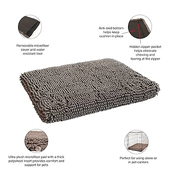DGS Dirty Dog Cushion Pad Small Grey 19" x 24" Microfiber Dog Bed