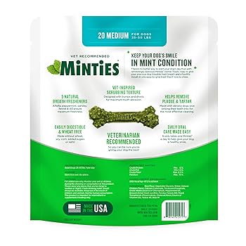 VetIQ Minties Dental Treats for Medium/Large Dogs, Peppermint Flavor, 16 oz, 20 Count