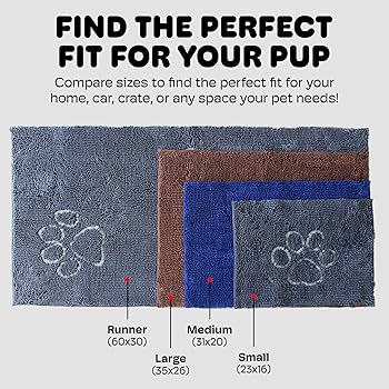 DGS Dirty Dog Doormat Runner - Super Absorbent Mud Mat for Dogs - 60x30 - Black or Mist Gray