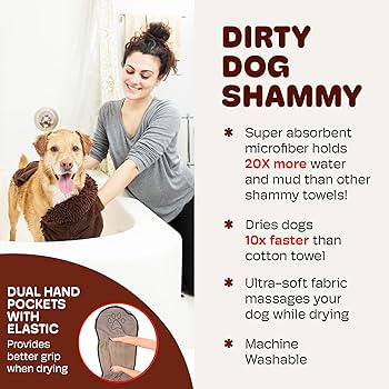 Dog Gone Smart Dirty Dog Shammy - Super Absorbent Microfiber Towel for Pets - Brown