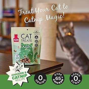 Plato Air-Dried Cat Treats - Chicken with Catnip Recipe - 2.5 oz - Grain-Free, Natural Cat Treats