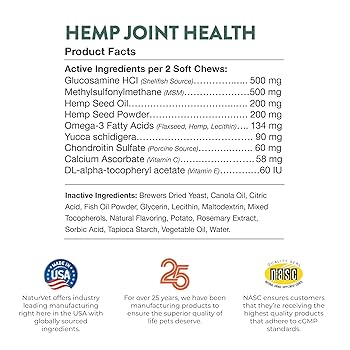 NaturVet Hemp Joint Health Soft Chews for Dogs - 60 Count