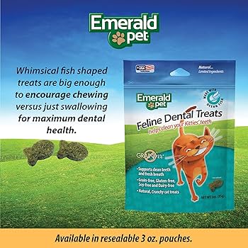 Emerald Pet Feline Dental Treats - Ocean Fish Flavor - 3 oz Bag - Grain-Free Cat Treats