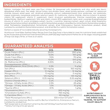 NutriSource Grain Free Seafood Select Small Bites Dry Dog Food, Salmon & Menhaden, 12 lb
