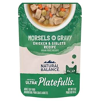 Natural Balance Platefulls Adult Grain Free Wet Cat Food, Chicken & Giblets in Gravy, 3 oz Pouch
