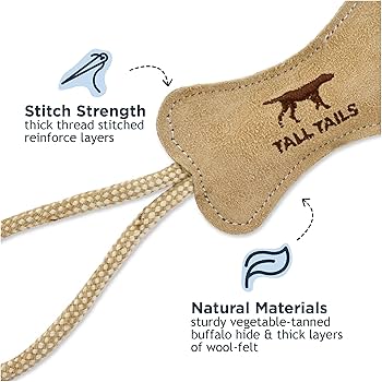 Tall Tails Dog Bone Tug - Natural Leather - 12 Inch - Durable Chew Toy