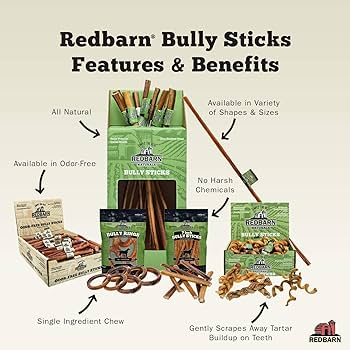 Redbarn 12" Bully Sticks for Dogs - All Natural, Grain-Free, 2 Count Pack, Long Lasting Dental Chews