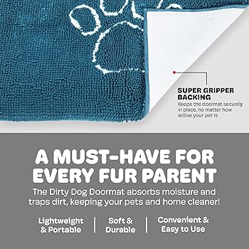 Dog Gone Smart Dirty Dog Doormat - Large 35" x 26" Pacific Blue - Super Absorbent Mud Mat