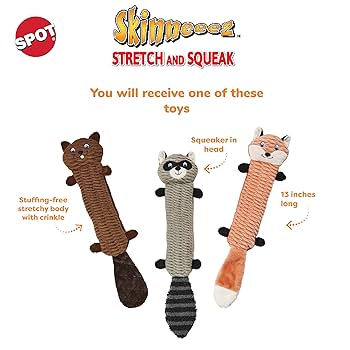 SPOT Skinneeez Stretch & Squeak 13" Dog Toy - Stuffing Free, Assorted Styles